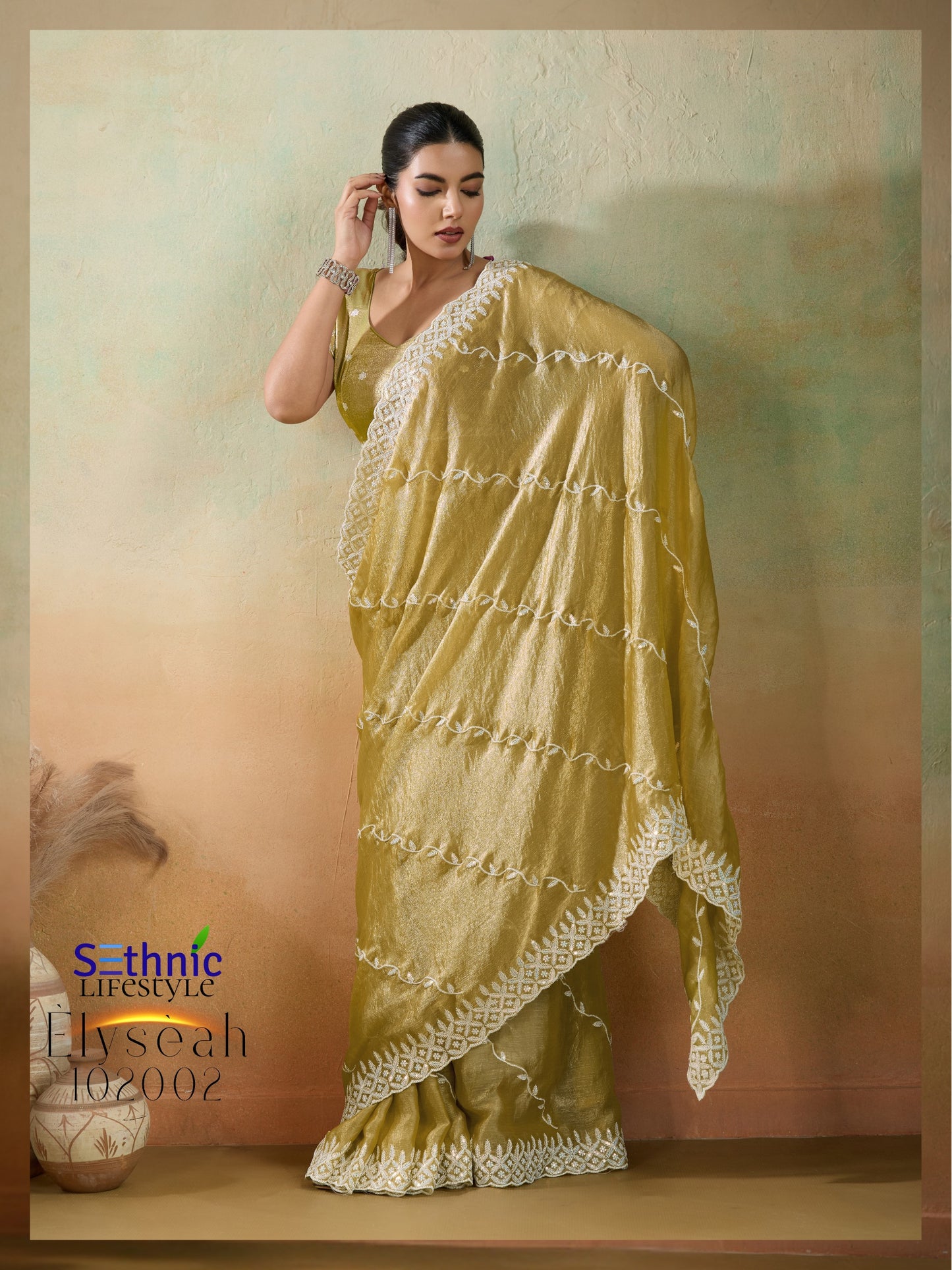 102002 Elyseah Sethnic Velvet Chiffon Sarees