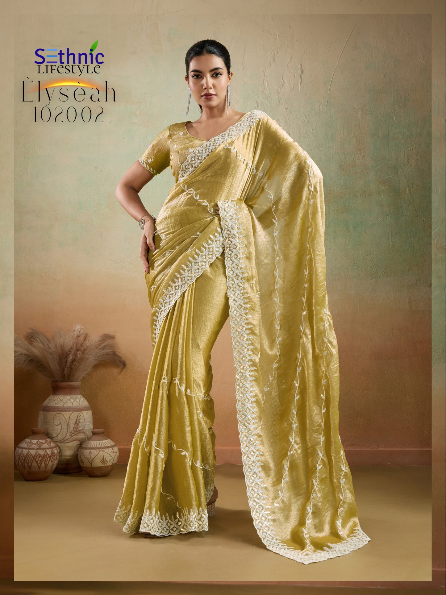 102002 Elyseah Sethnic Velvet Chiffon Sarees