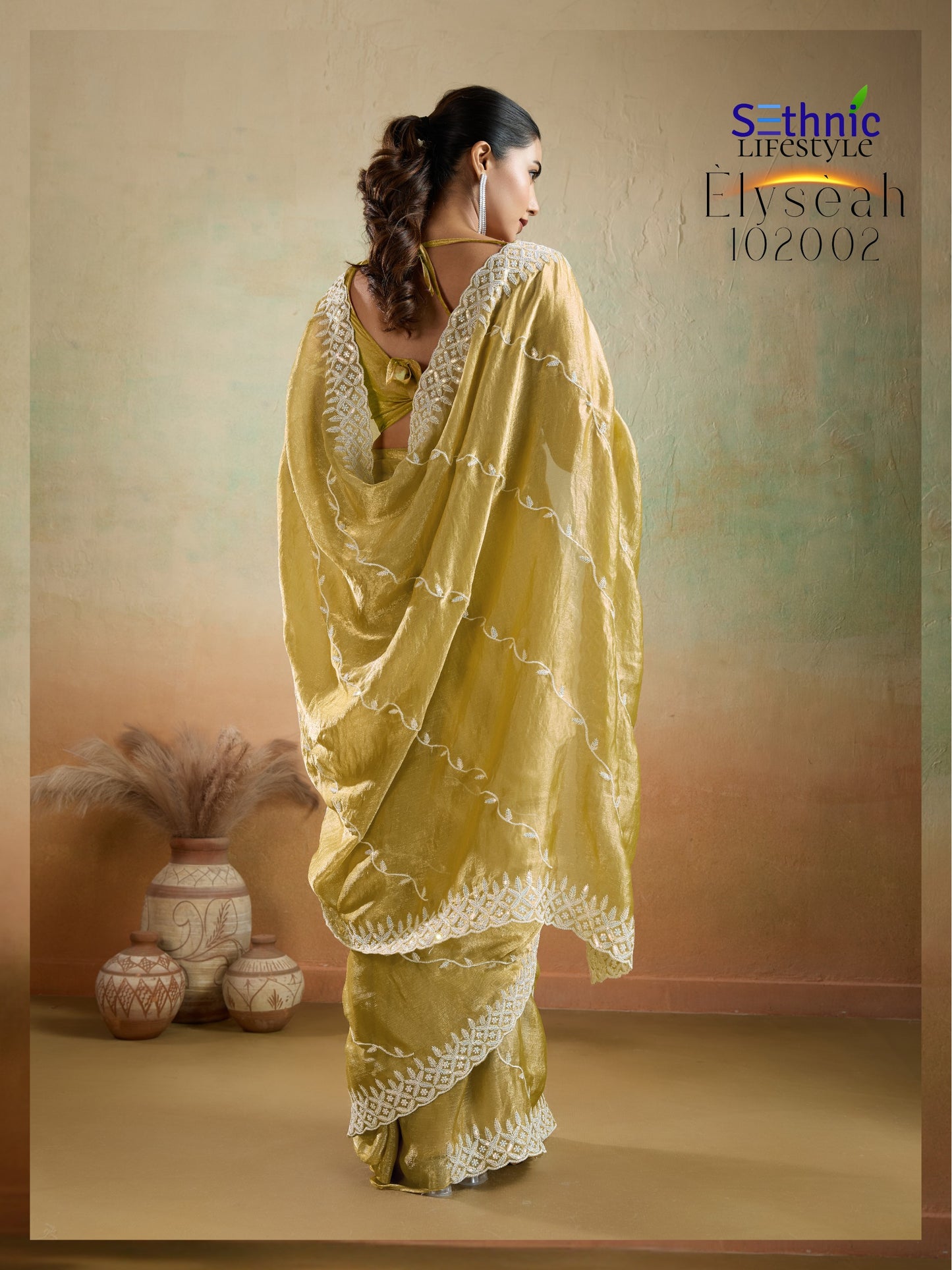 102002 Elyseah Sethnic Velvet Chiffon Sarees