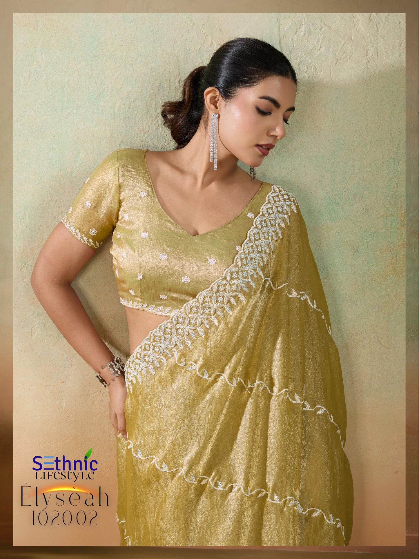 102002 Elyseah Sethnic Velvet Chiffon Sarees