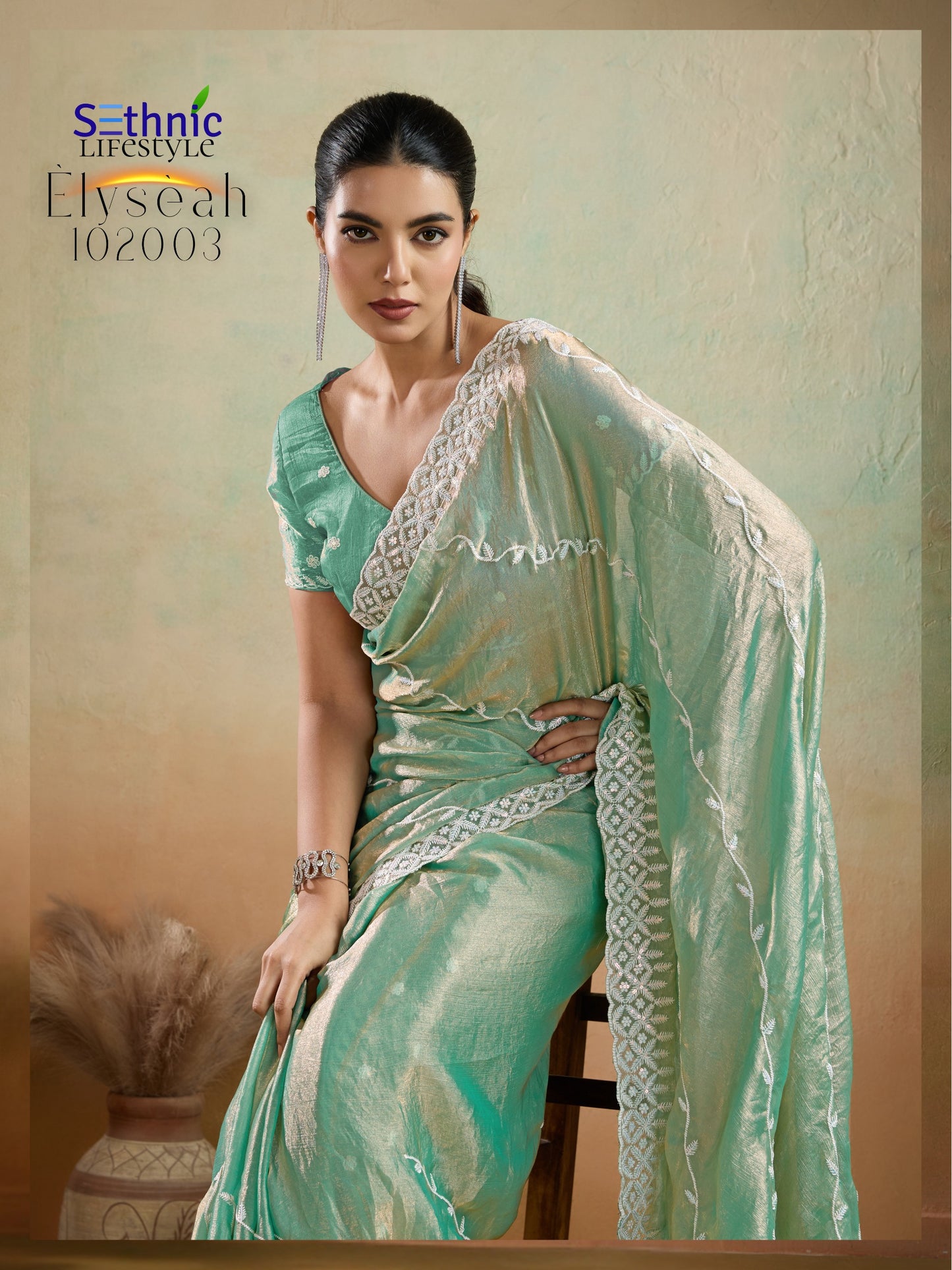 102003 Elyseah Sethnic Velvet Chiffon Sarees