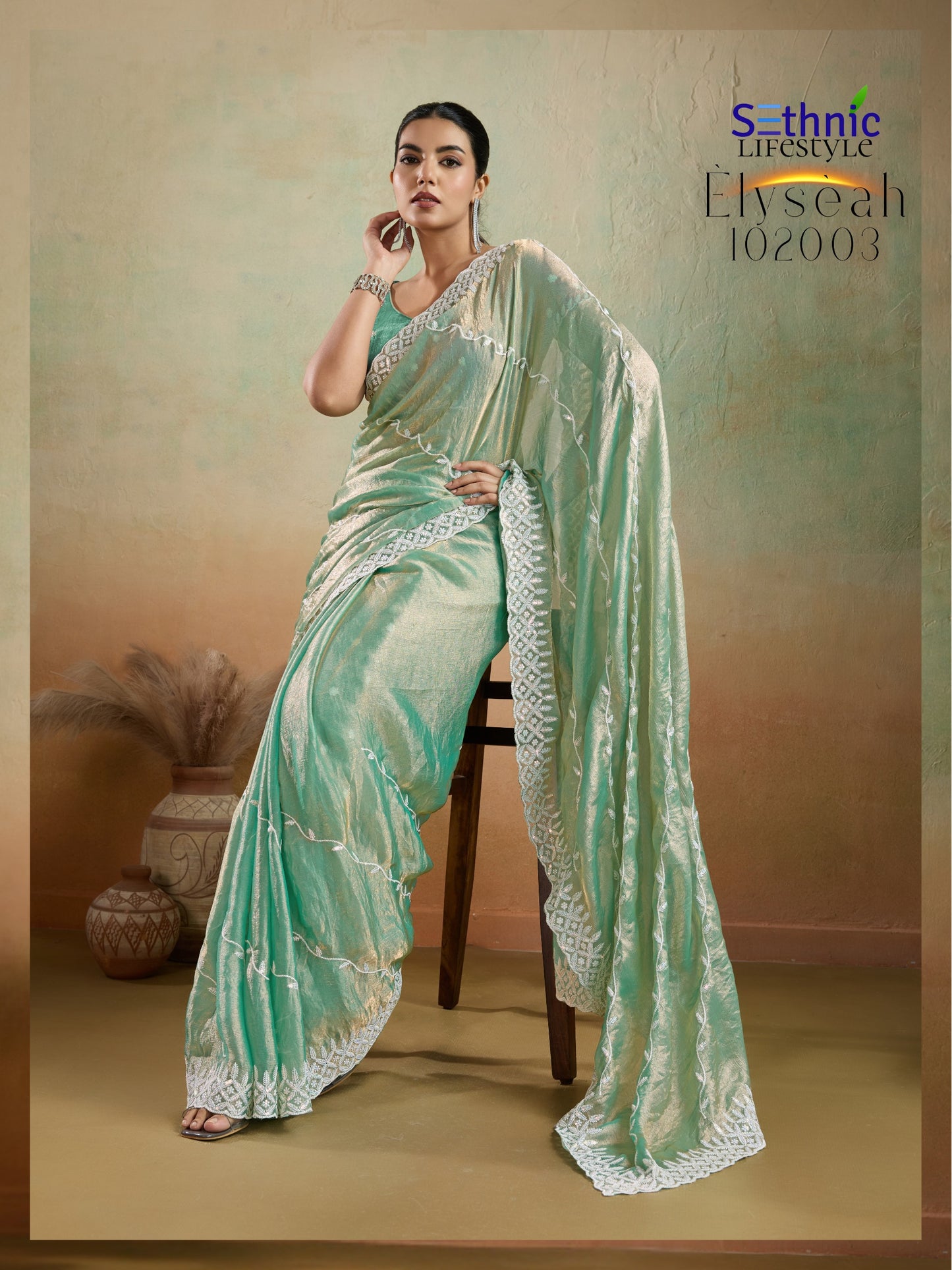 102003 Elyseah Sethnic Velvet Chiffon Sarees