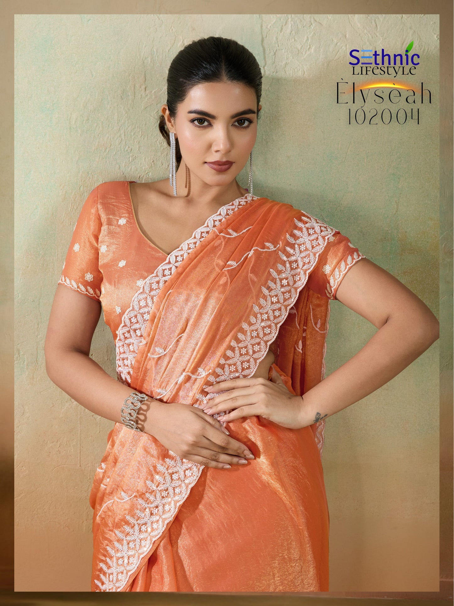102004 Elyseah Sethnic Velvet Chiffon Sarees