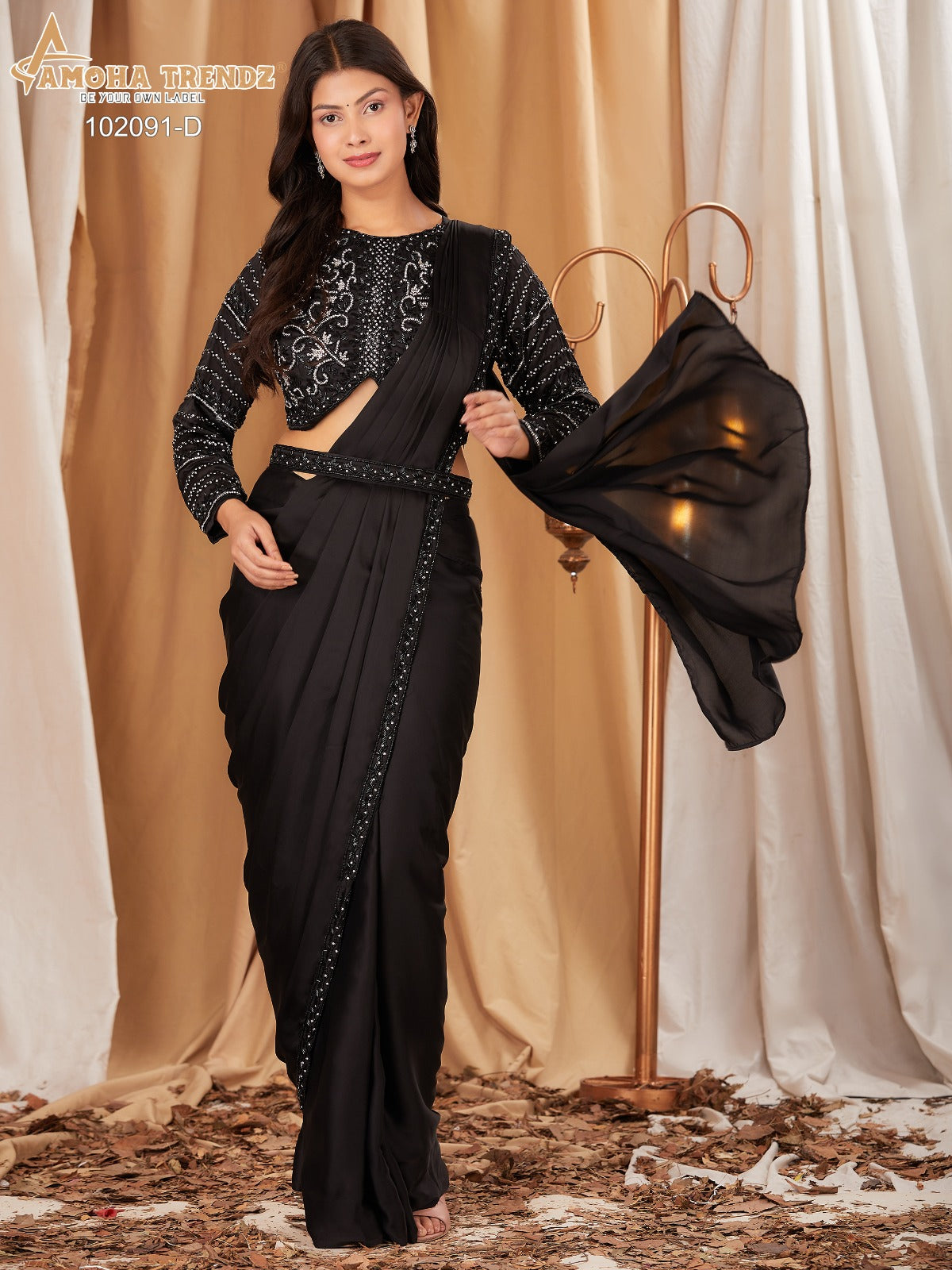 102091D Amoha Embroidery Ready To Wear Saree