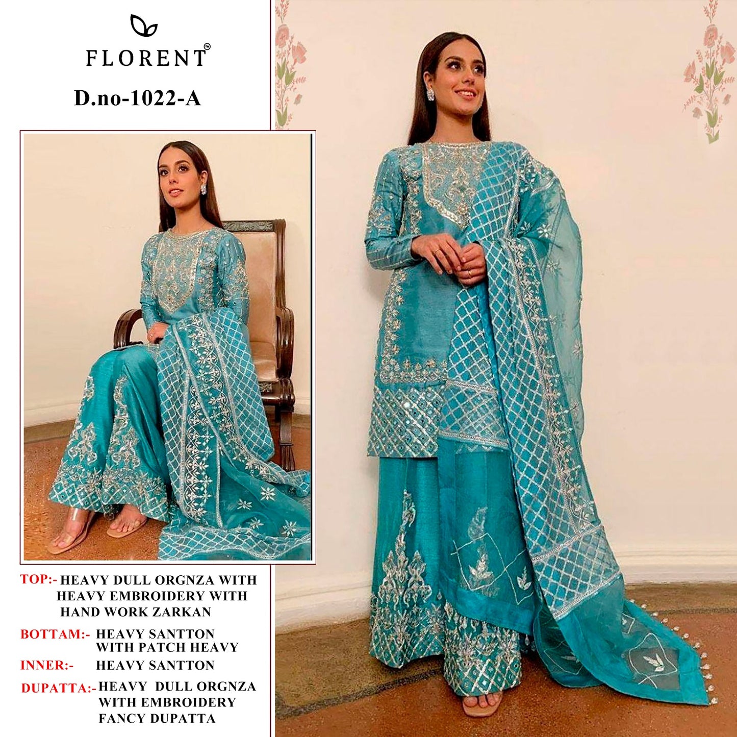 1022A Florent Embroidery Pakistani Salwar Suits
