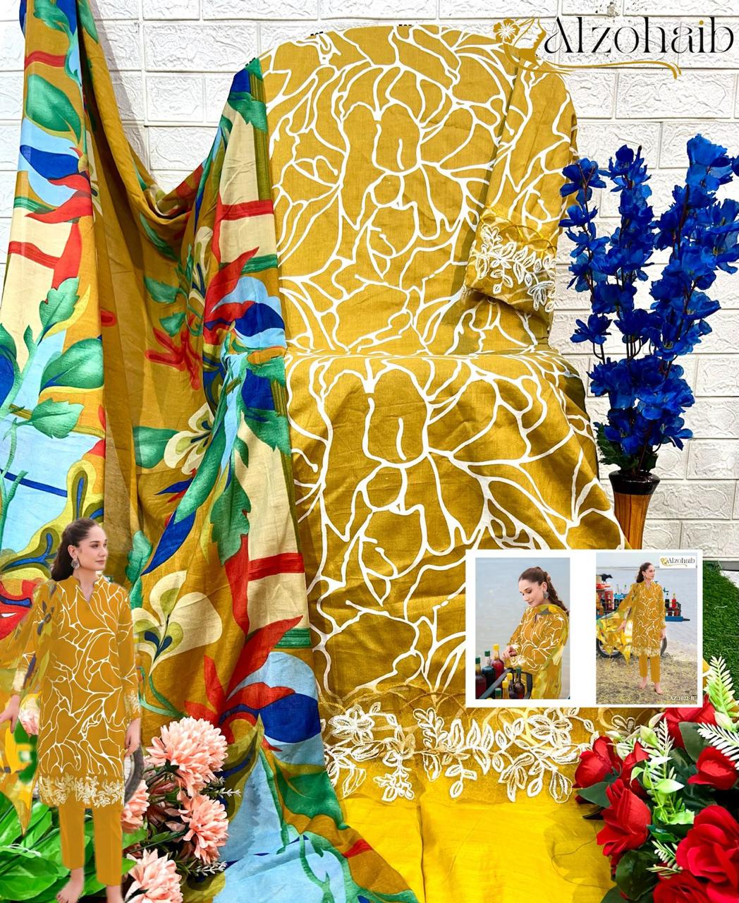 1022K Al Zohaib Embroidered Pakistani Patch Suits