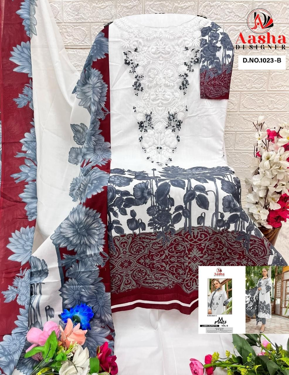 1023B Aasha Designer Print Pakistani Salwar Suits