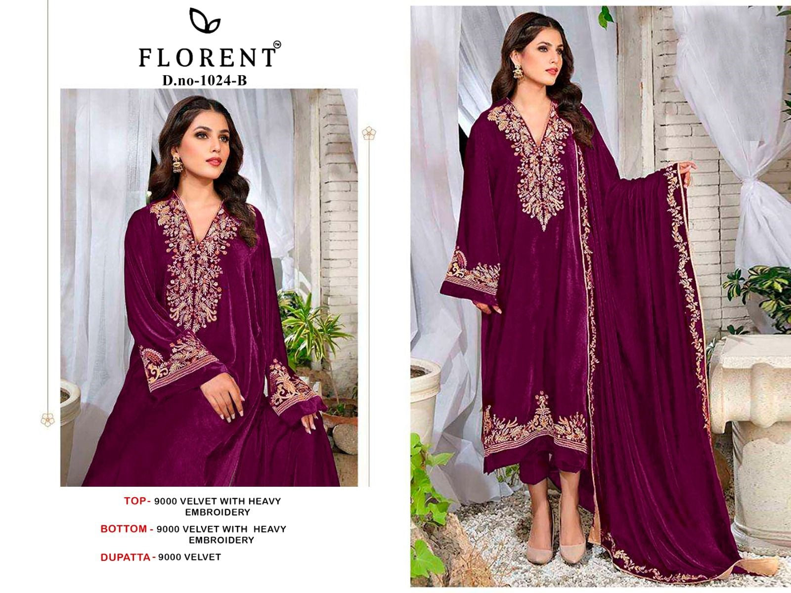 1024-B Florent Embroidery Velvet Suits