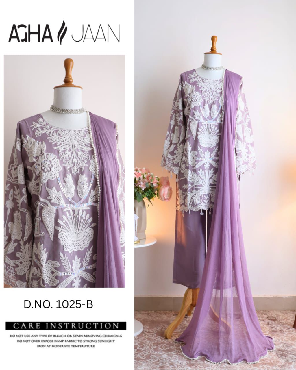 1025-B Lavender Agha Jaan Fancy Pakistani Readymade Suits