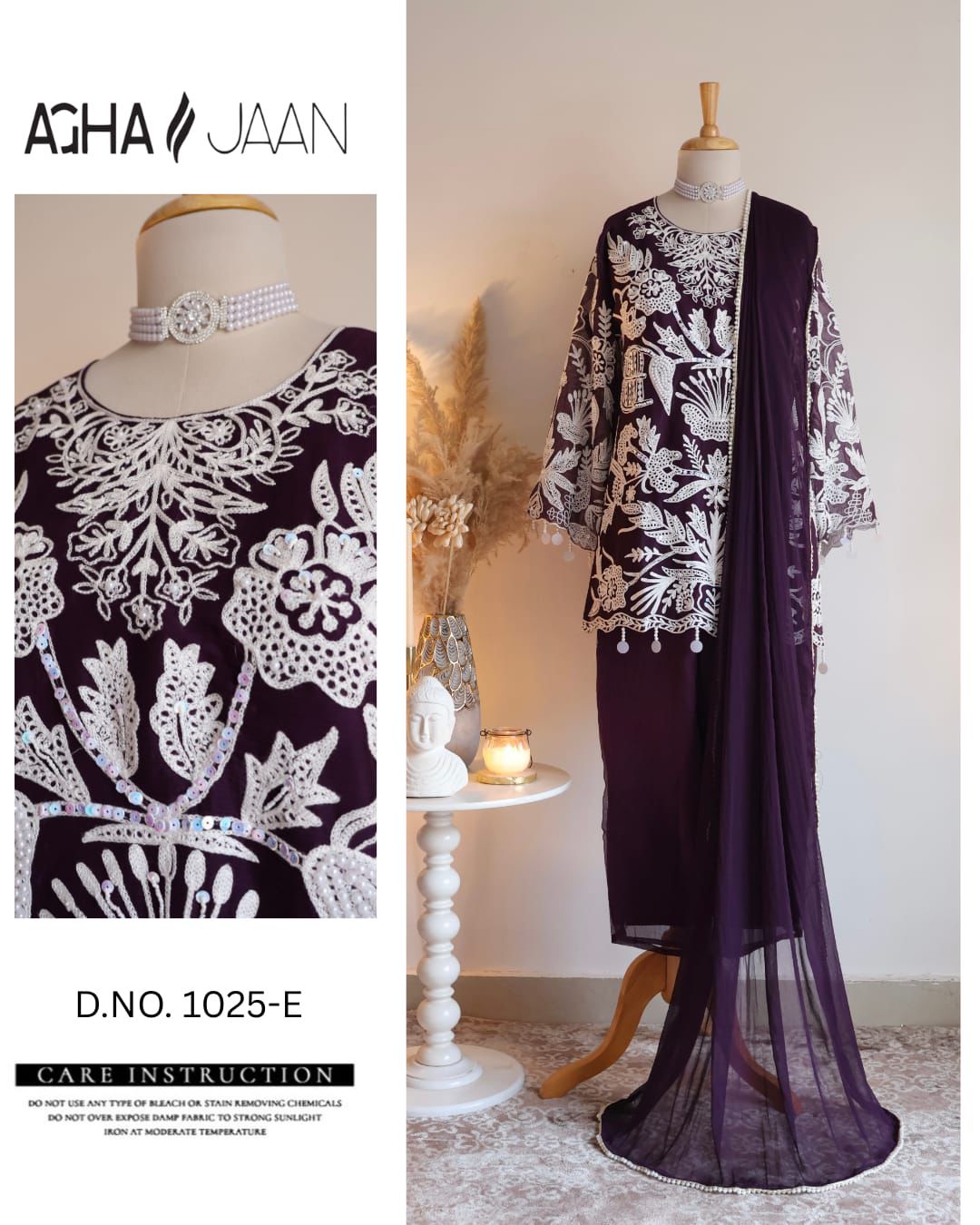 1025-E Agha Jaan Heavy Chiffon Pakistani Readymade Suits