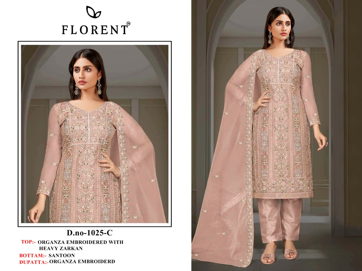 1025C Florent Dull Organza Pakistani Salwar Suits