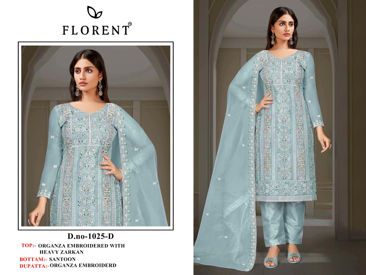 1025D Florent Dull Organza Pakistani Salwar Suits
