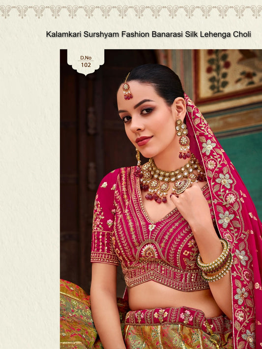 102 Kalamkari Surshyam Fashion Banarasi Silk Lehenga Choli