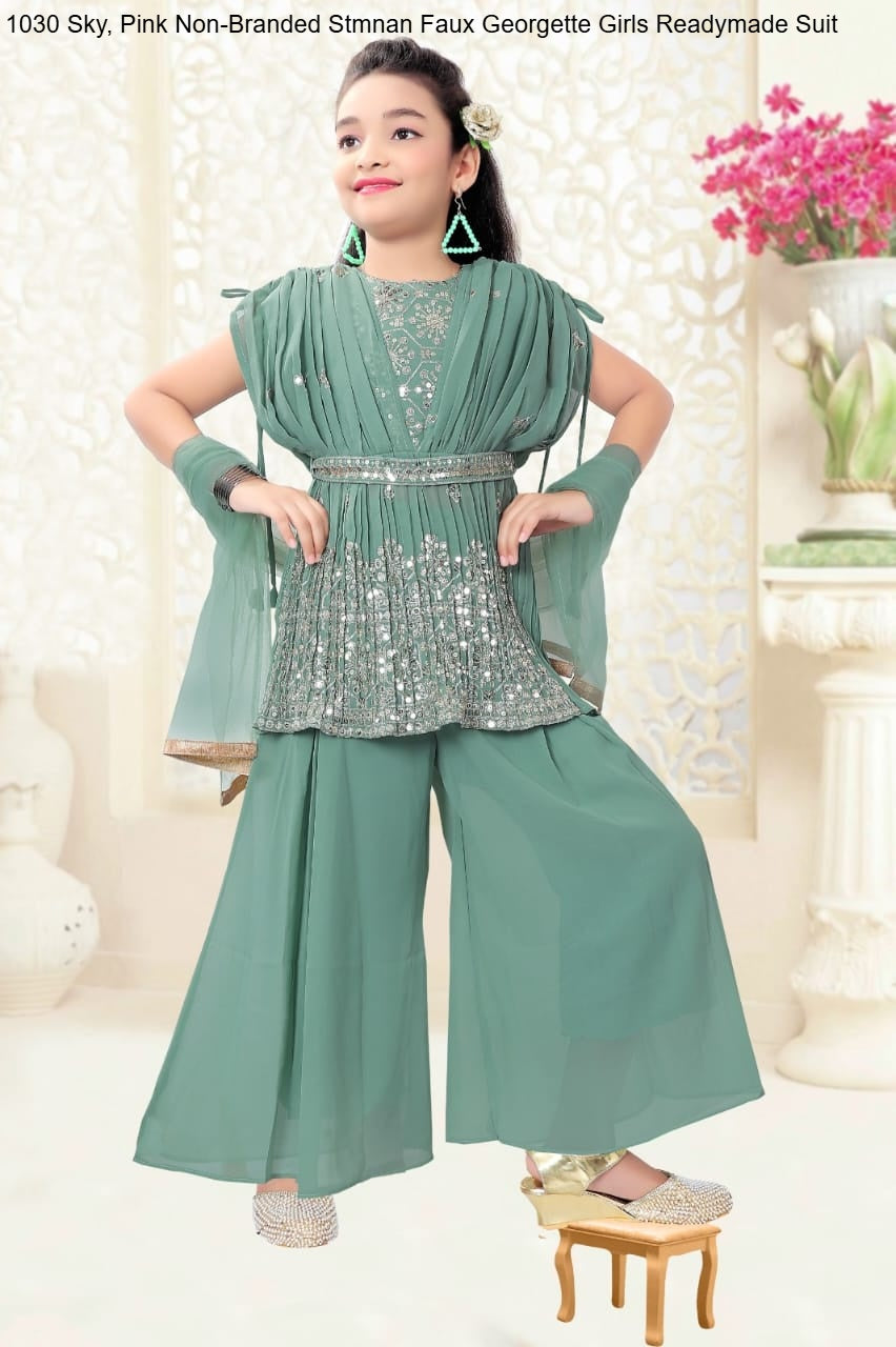 1030 Sky, Pink Non-Branded Stmnan Faux Georgette Girls Readymade Suit