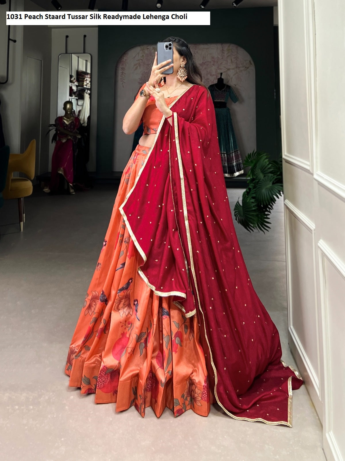 1031 Peach Staard Tussar Silk Readymade Lehenga Choli
