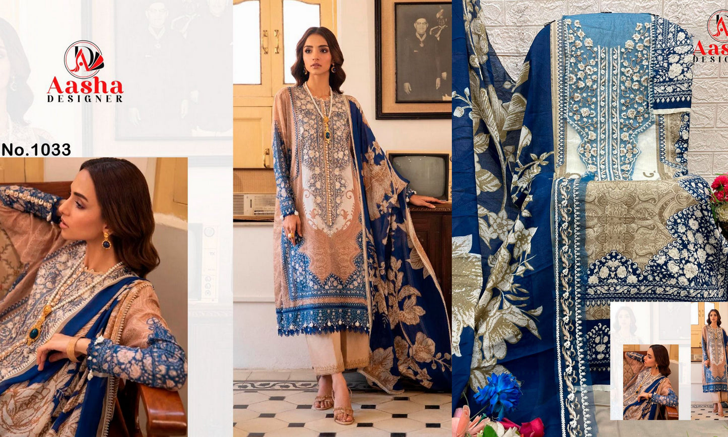 1033 Aasha Designer Pure Cotton Pakistani Patch Suits