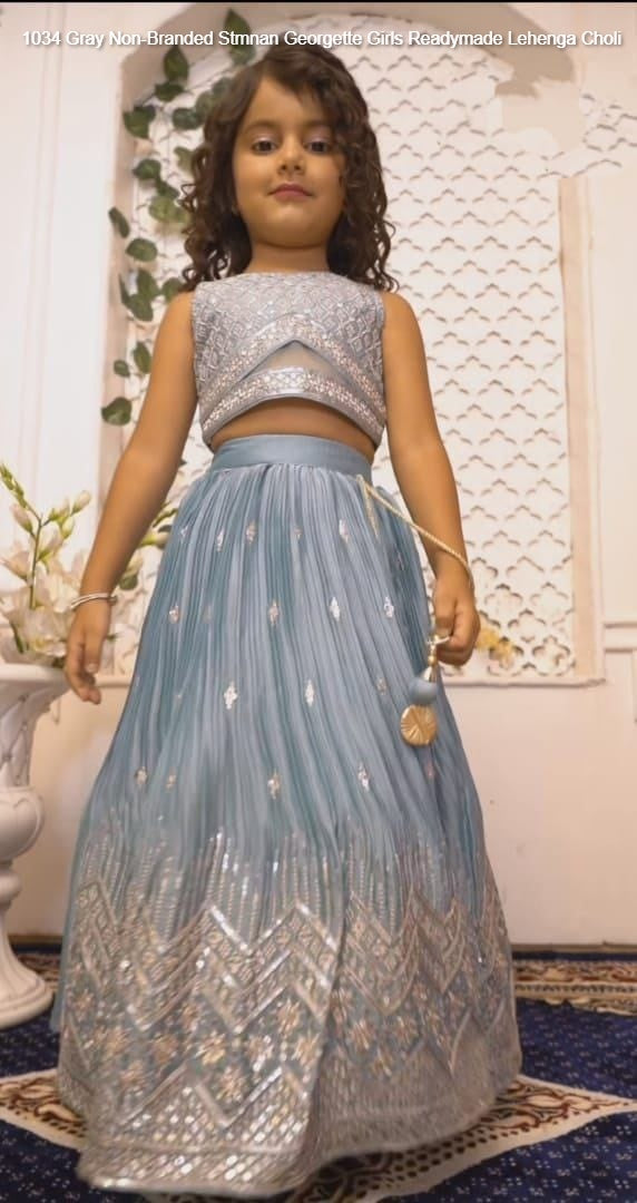 1034 Gray Non-Branded Stmnan Georgette Girls Readymade Lehenga Choli