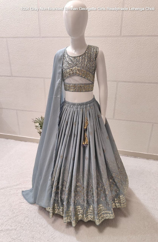 1034 Gray Non-Branded Stmnan Georgette Girls Readymade Lehenga Choli