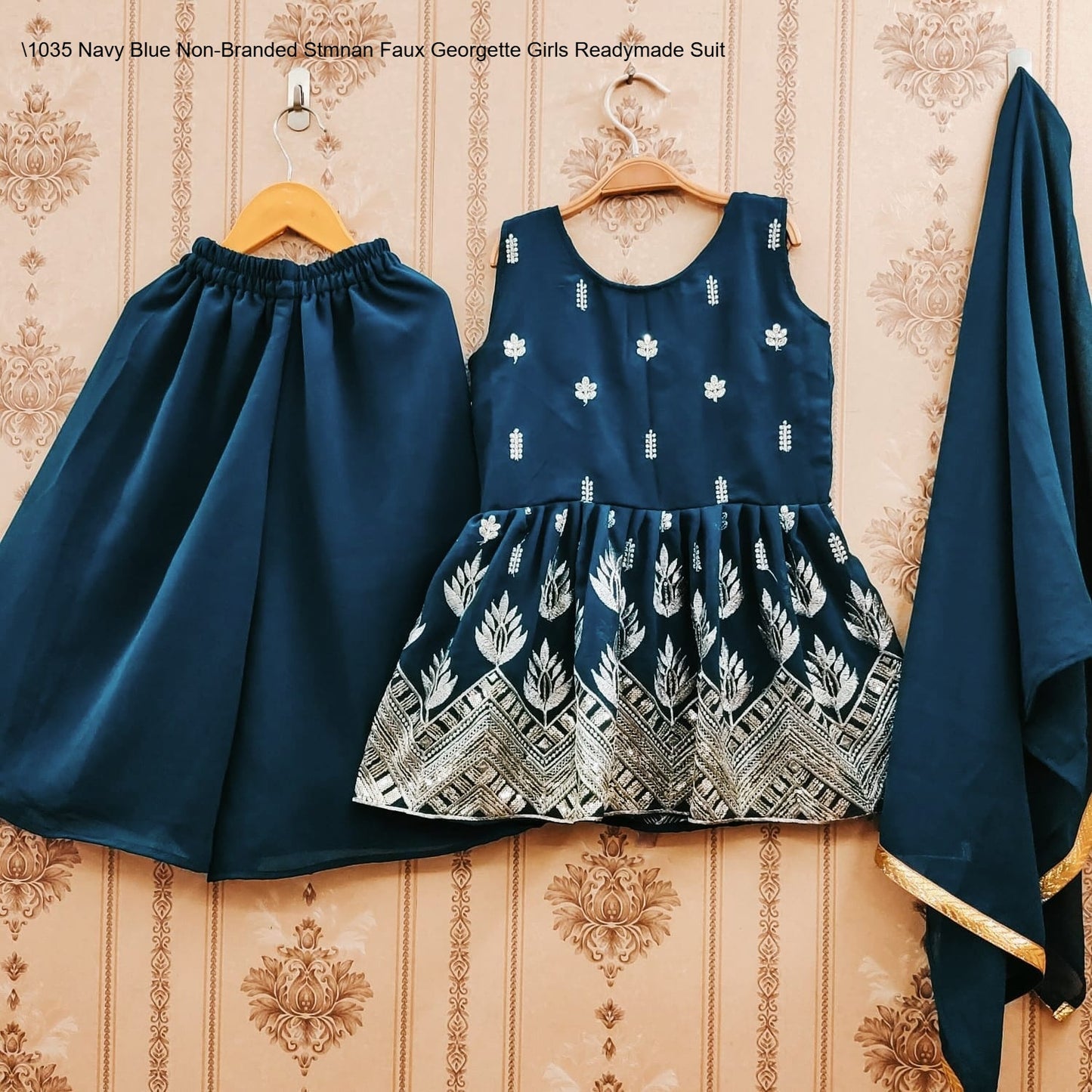 1035 Navy Blue Non-Branded Stmnan Faux Georgette Girls Readymade Suit