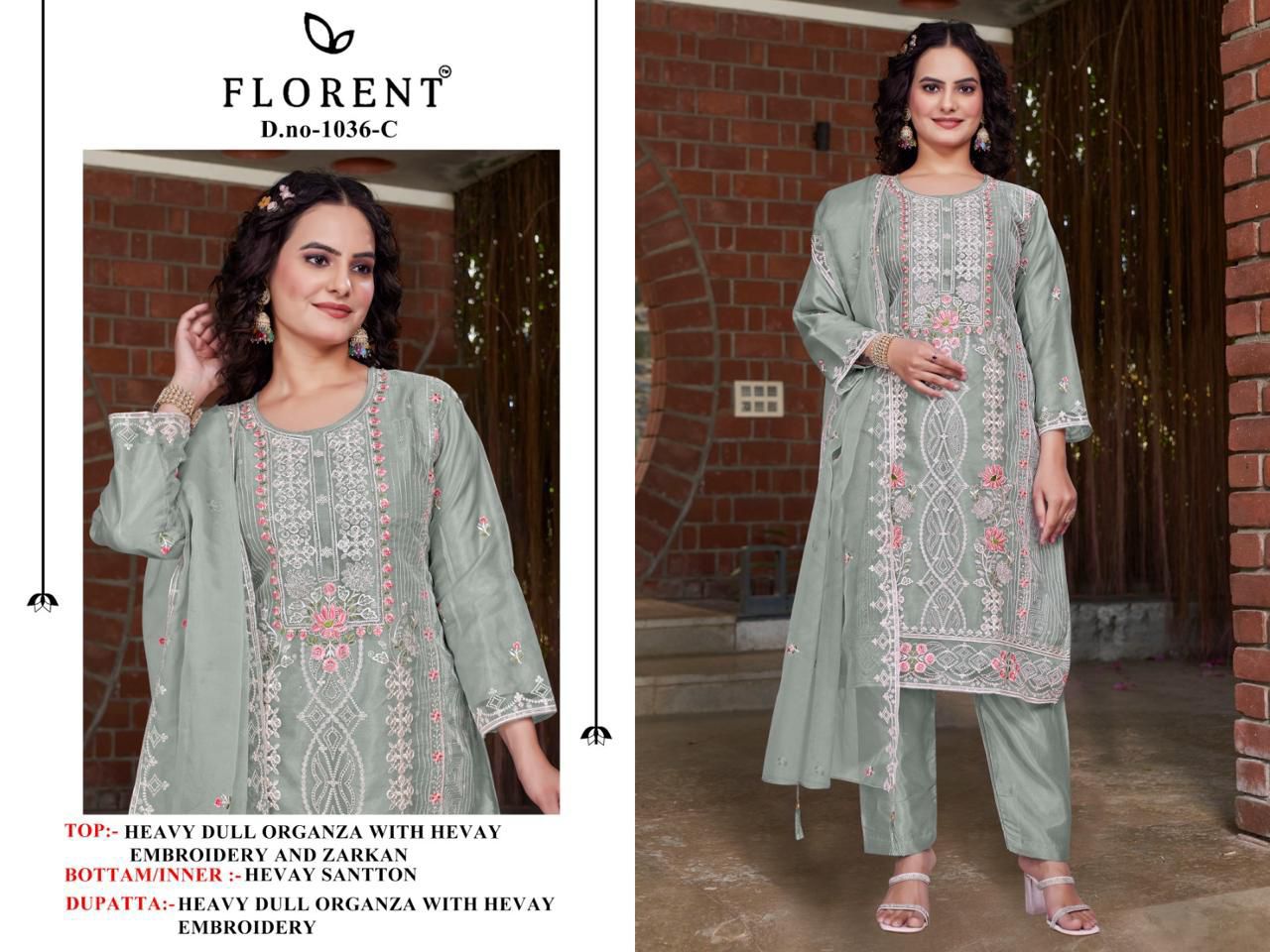 1036-C Florent Embroidery Pakistani Salwar Suits