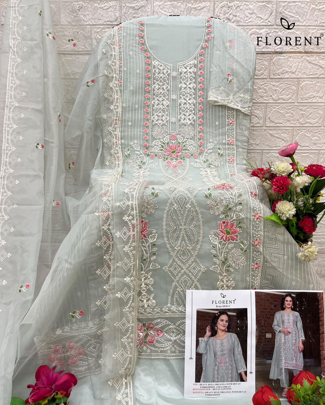 1036-C Florent Embroidery Pakistani Salwar Suits