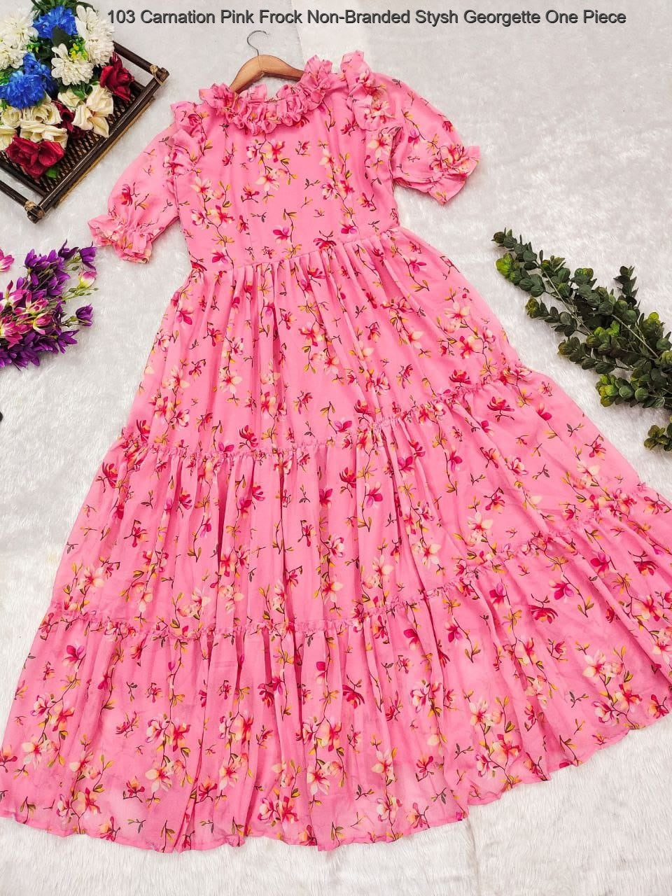 103 Carnation Pink Frock Non-Branded Stysh Georgette One Piece