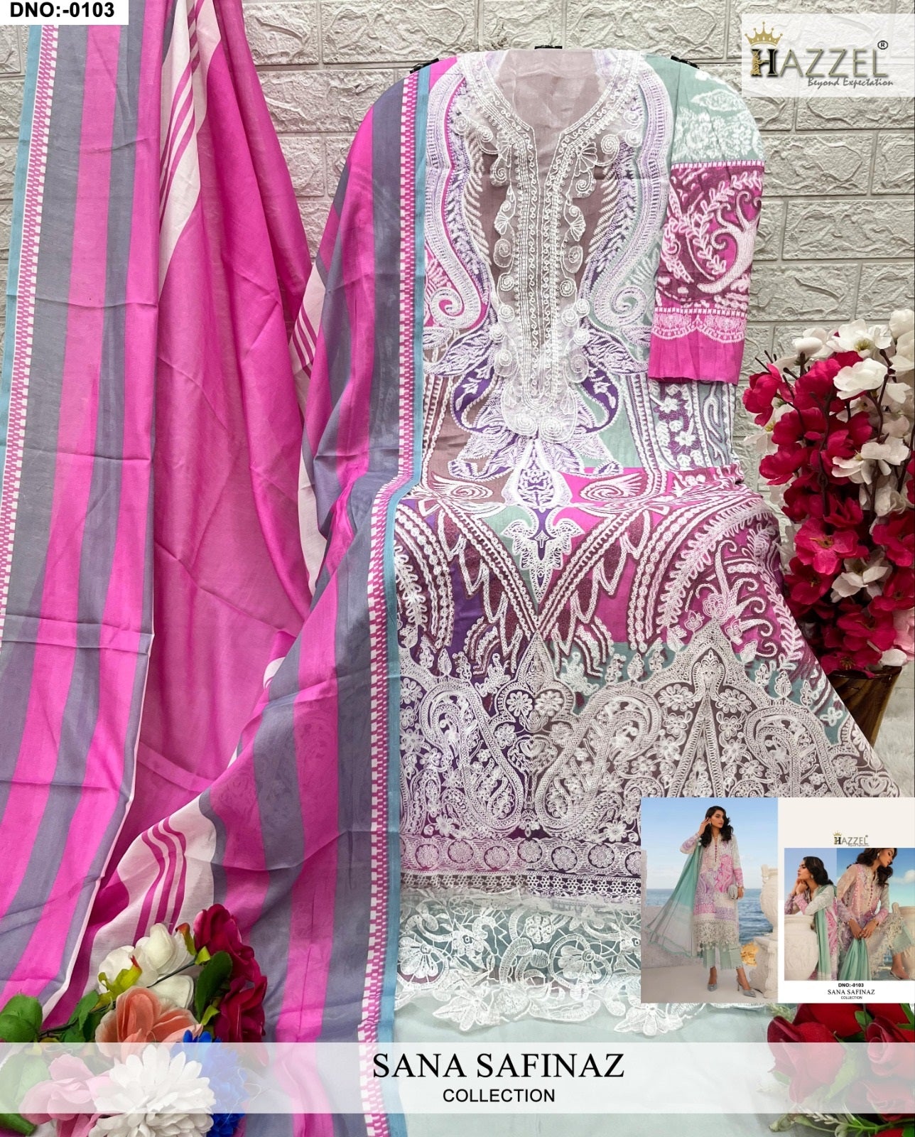 103 Sana Safinaz Hazzel Pure Cotton Pakistani Patch Suits
