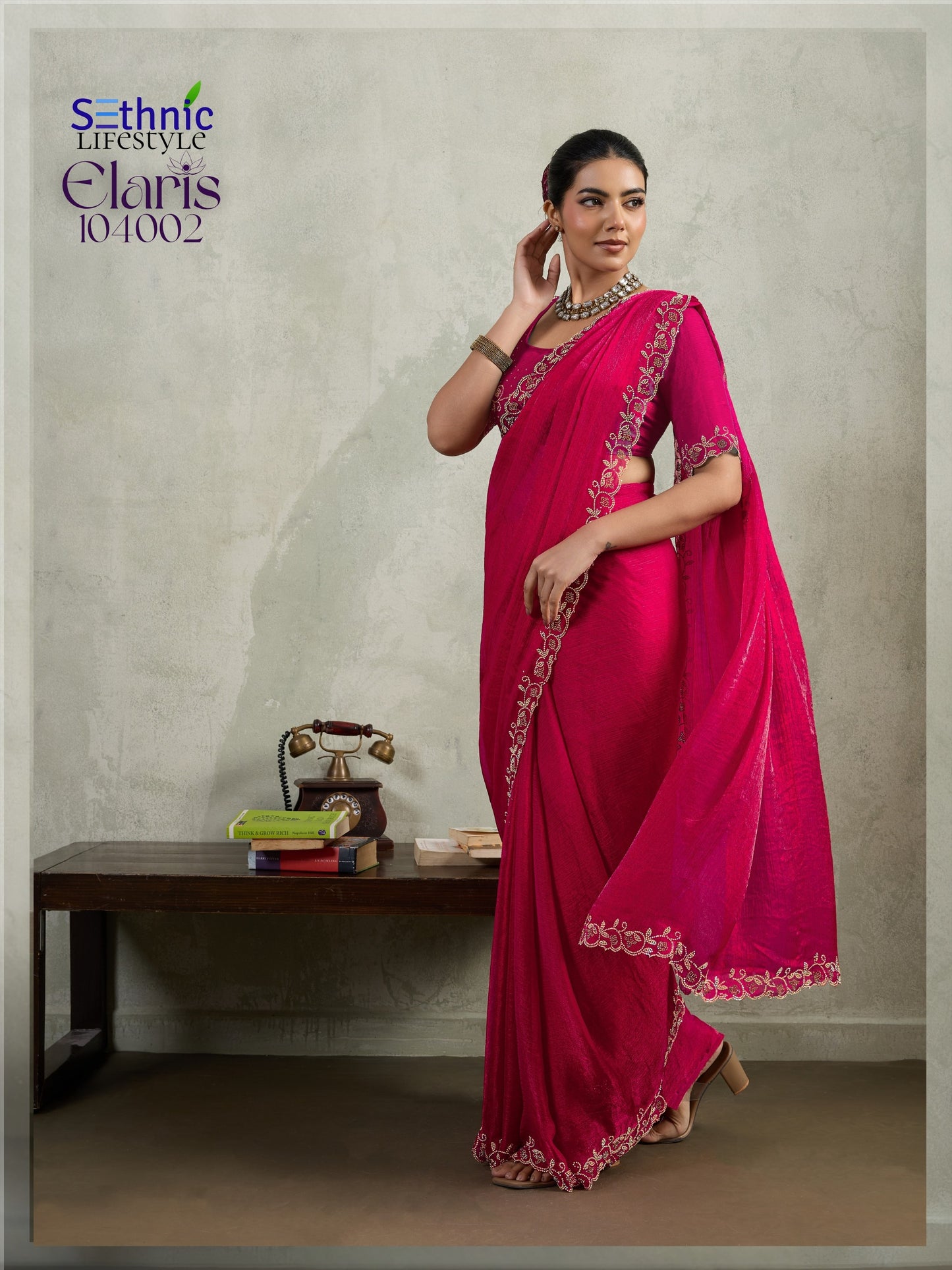 104002 Elaris Sethnic Velvet Chiffon Sarees
