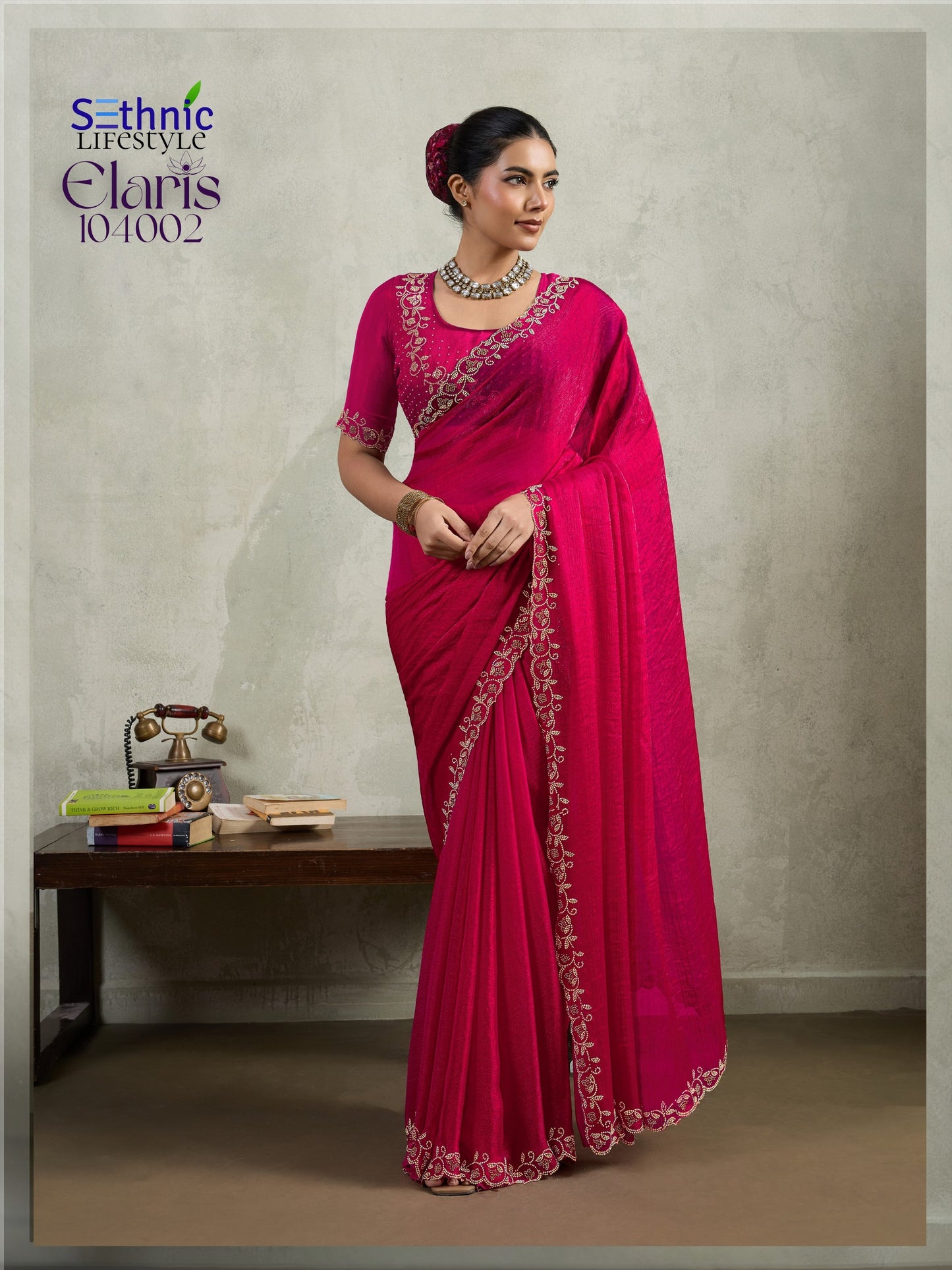 104002 Elaris Sethnic Velvet Chiffon Sarees