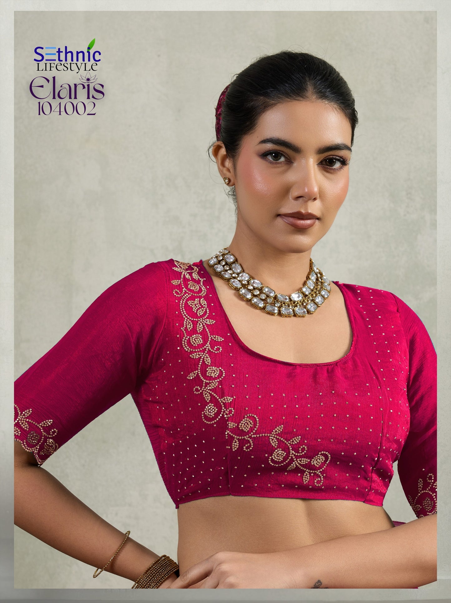 104002 Elaris Sethnic Velvet Chiffon Sarees