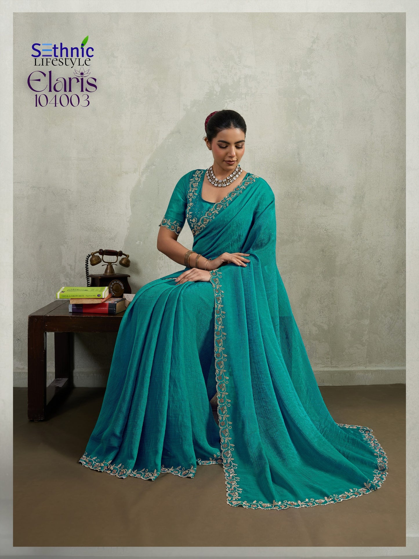 104003 Elaris Sethnic Velvet Chiffon Sarees