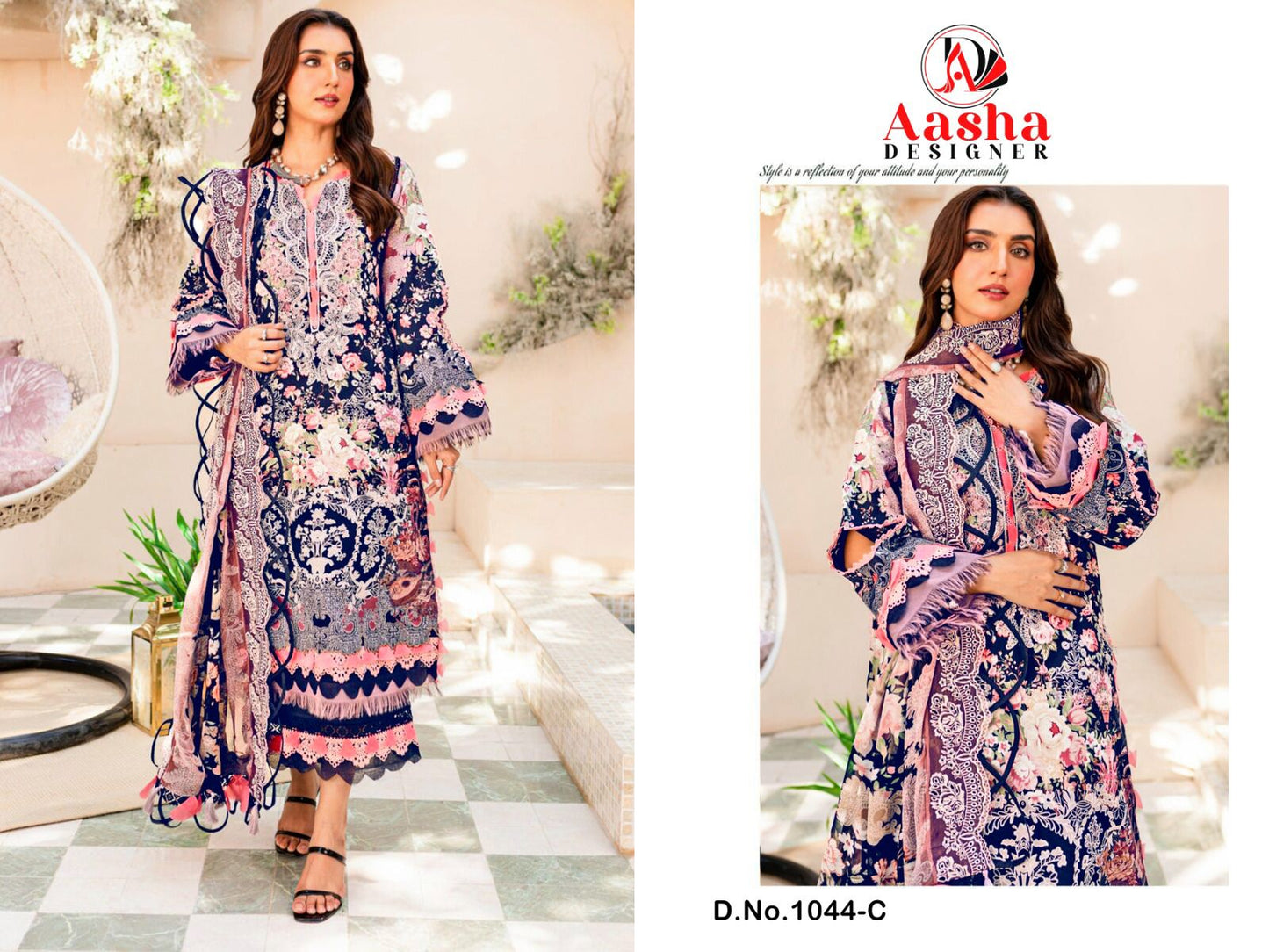 1044-C Aasha Designer Embroidery Pakistani Patch Suits
