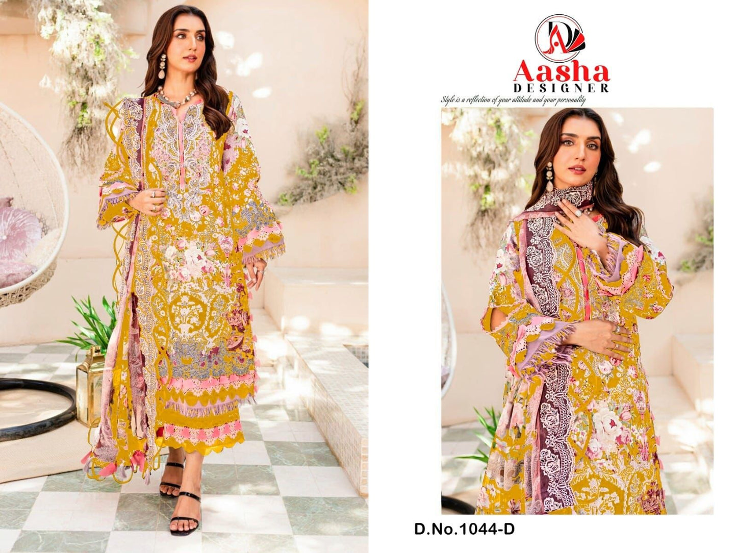 1044-D Aasha Designer Embroidery Pakistani Patch Suits