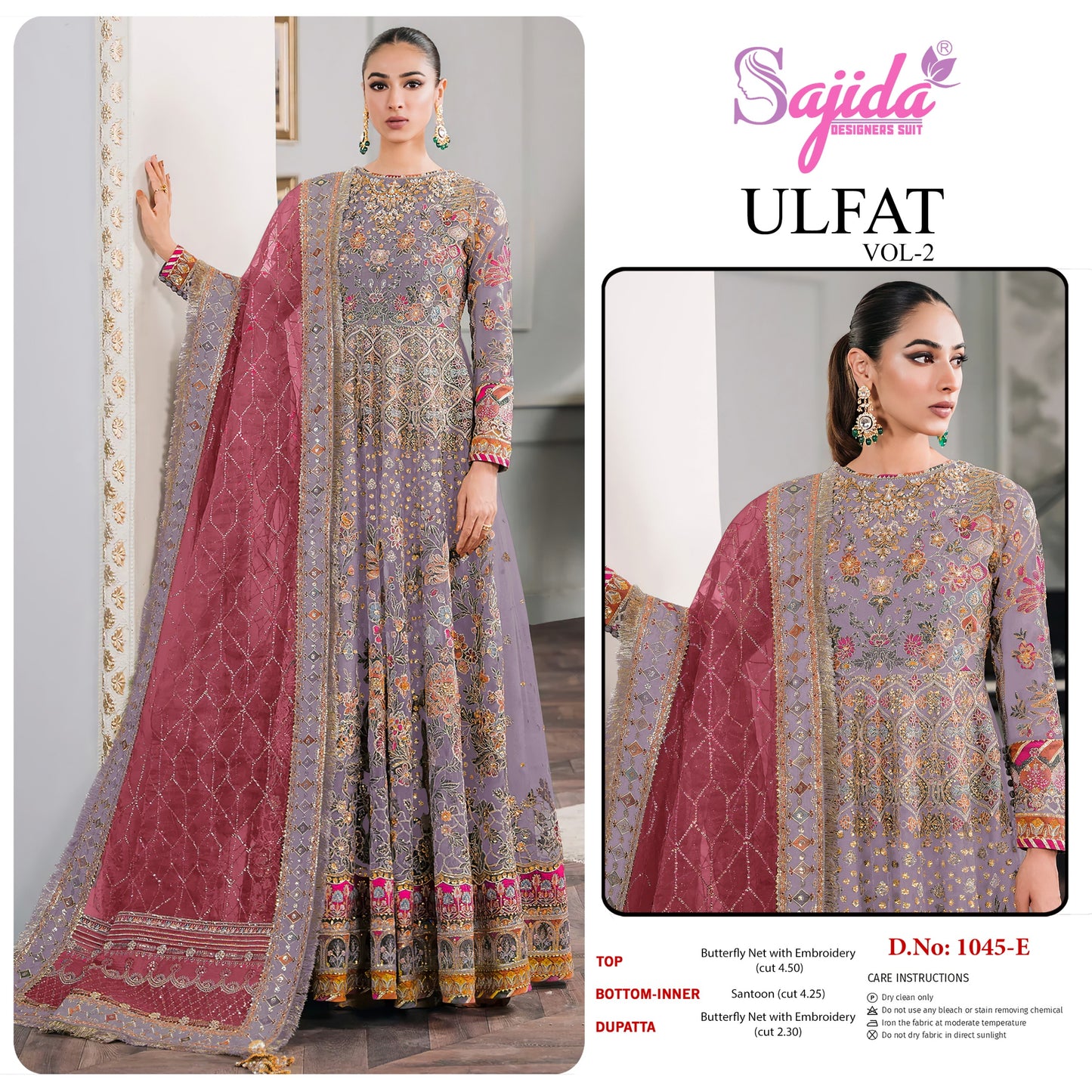 1045-E Ulfat Vol-2 Sajida Embroidery Pakistani Salwar Suits