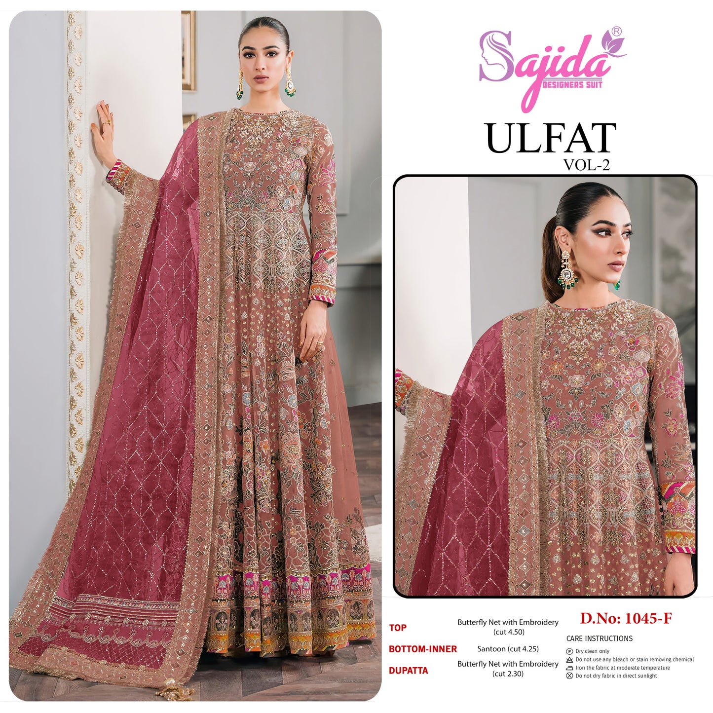 1045-F Ulfat Vol-2 Sajida Embroidery Pakistani Salwar Suits