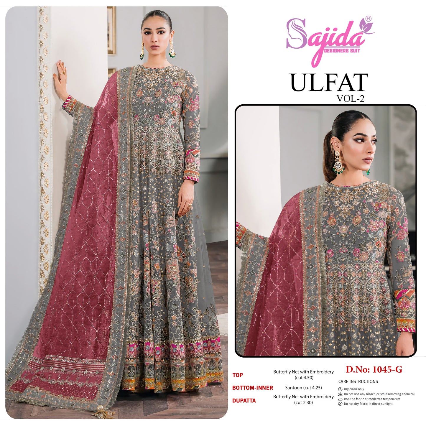 1045-G Ulfat Vol-2 Sajida Embroidery Pakistani Salwar Suits