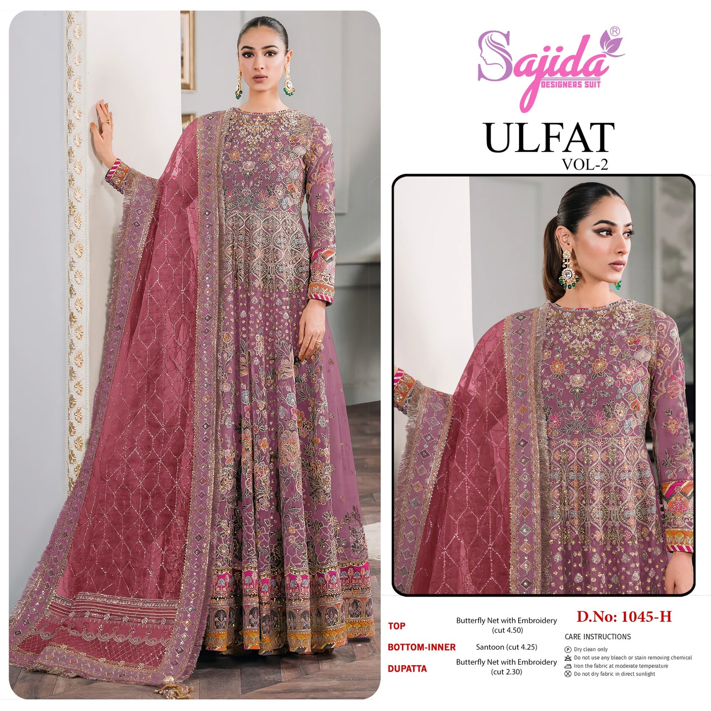 1045-H Ulfat Vol-2 Sajida Embroidery Pakistani Salwar Suits