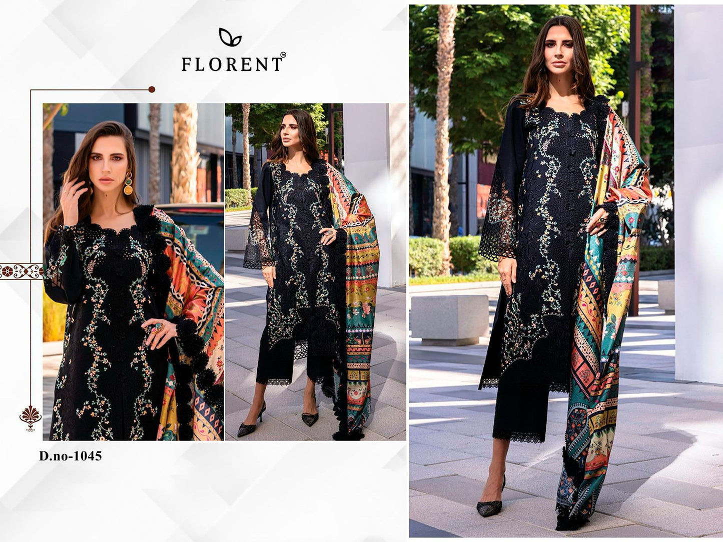 1045 Black Florent Embroidery Pakistani Salwar Suits