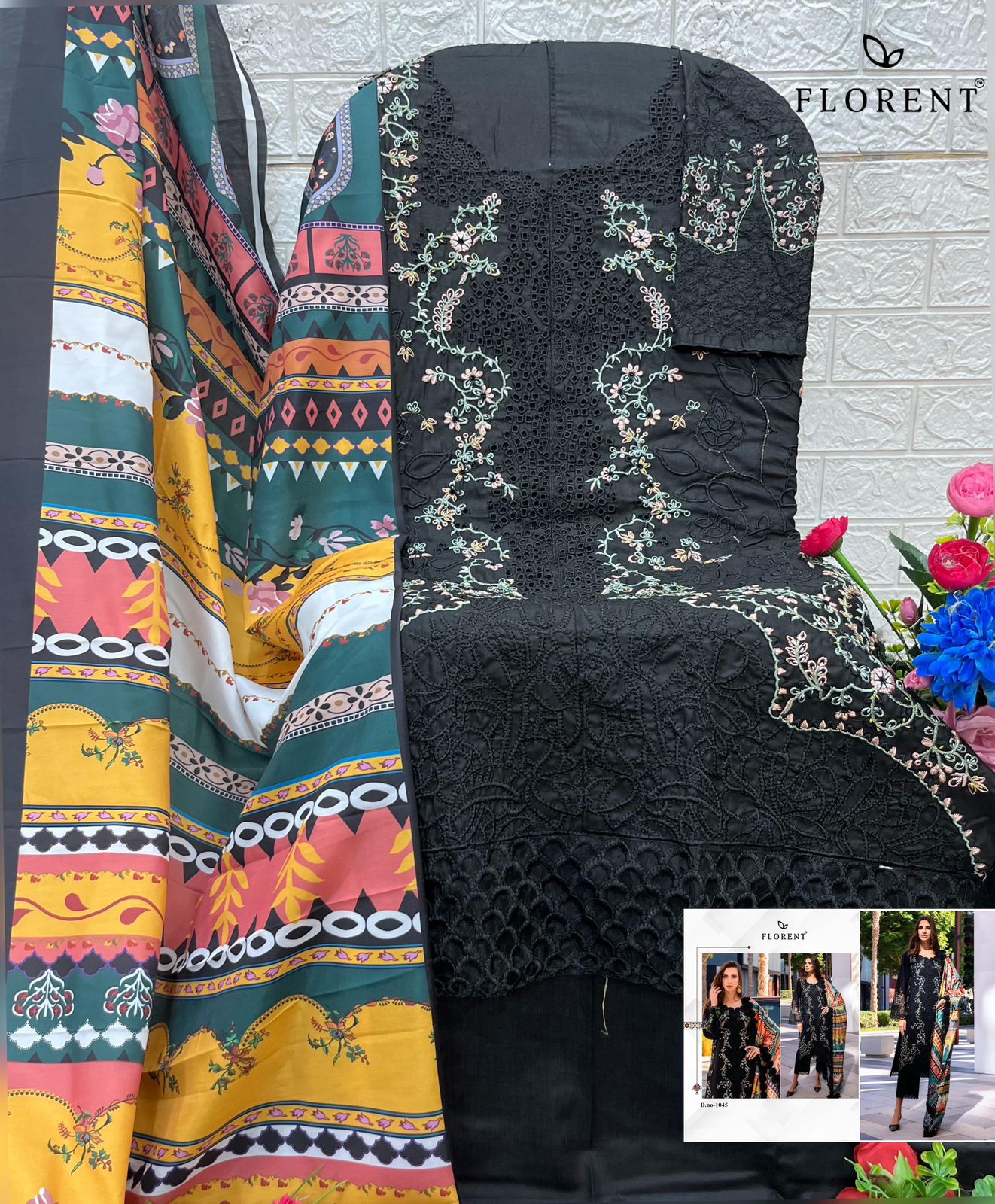 1045 Black Florent Embroidery Pakistani Salwar Suits
