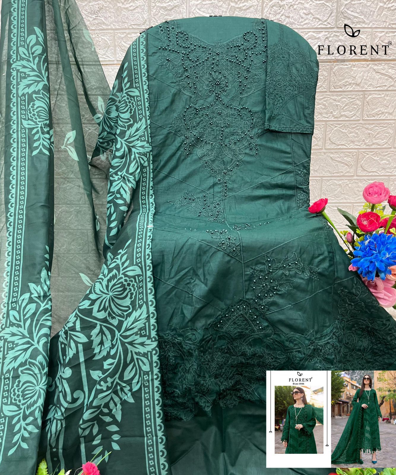 1046 Green Florent Embroidery Pakistani Salwar Suits
