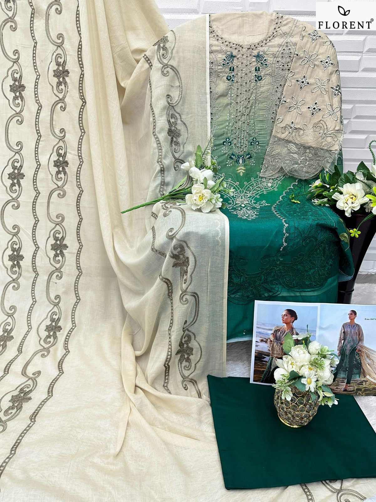 1047-C Maria B Premium Embroidered 25-2 Florent Pure Cotton Pakistani Salwar Suits