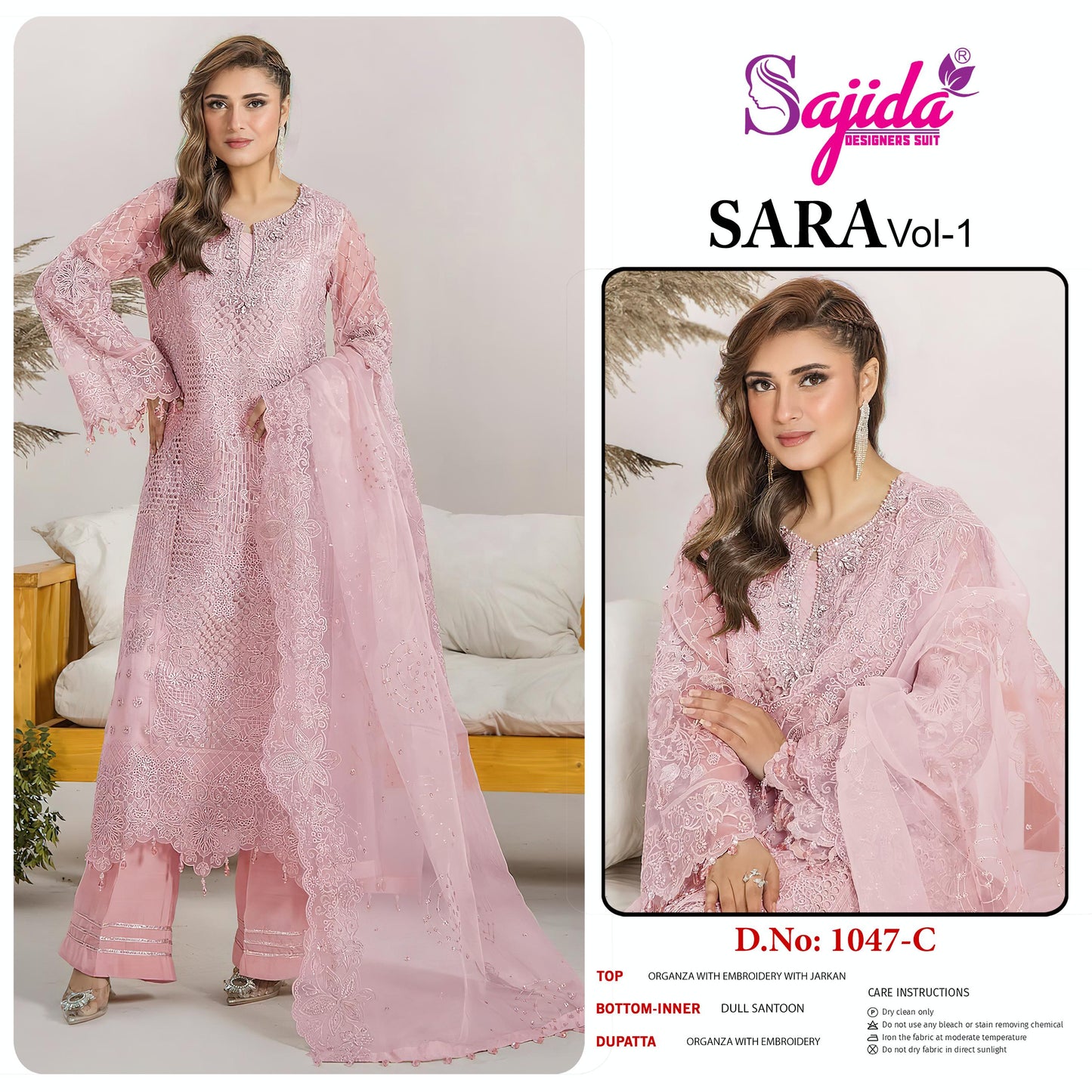 1047 C Sara Vol 1 Sajida Organza Pakistani Salwar Suits