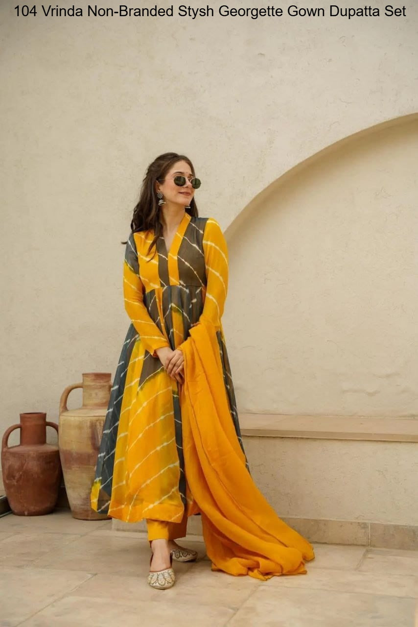 104 Vrinda Non-Branded Stysh Georgette Gown Dupatta Set