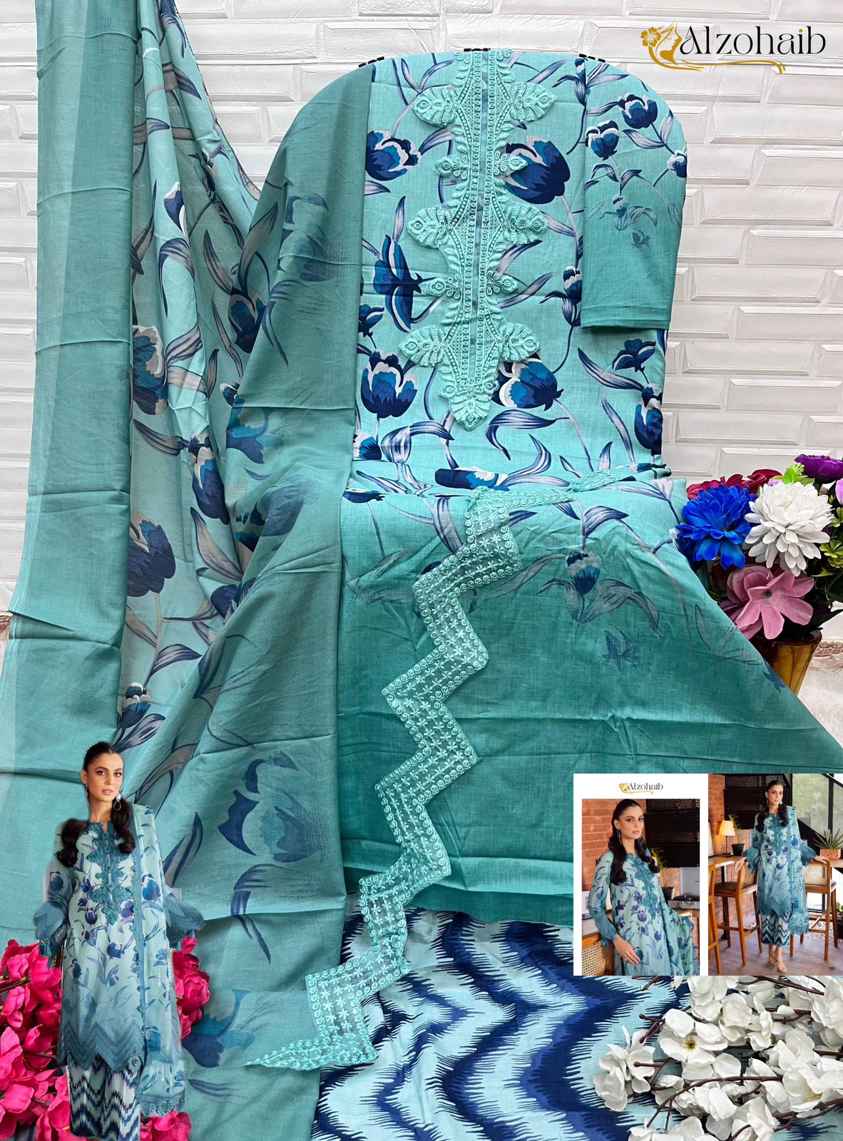 1051 Girl Glam Al Zohaib Print Pakistani Patch Suits