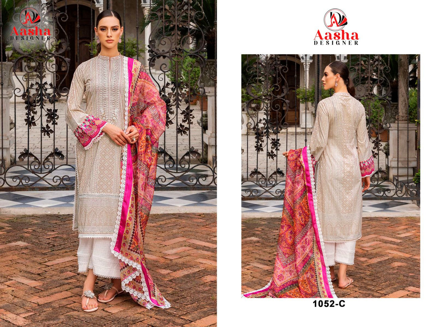 1052-C Aasha Designer Embroidery Pakistani Patch Suits
