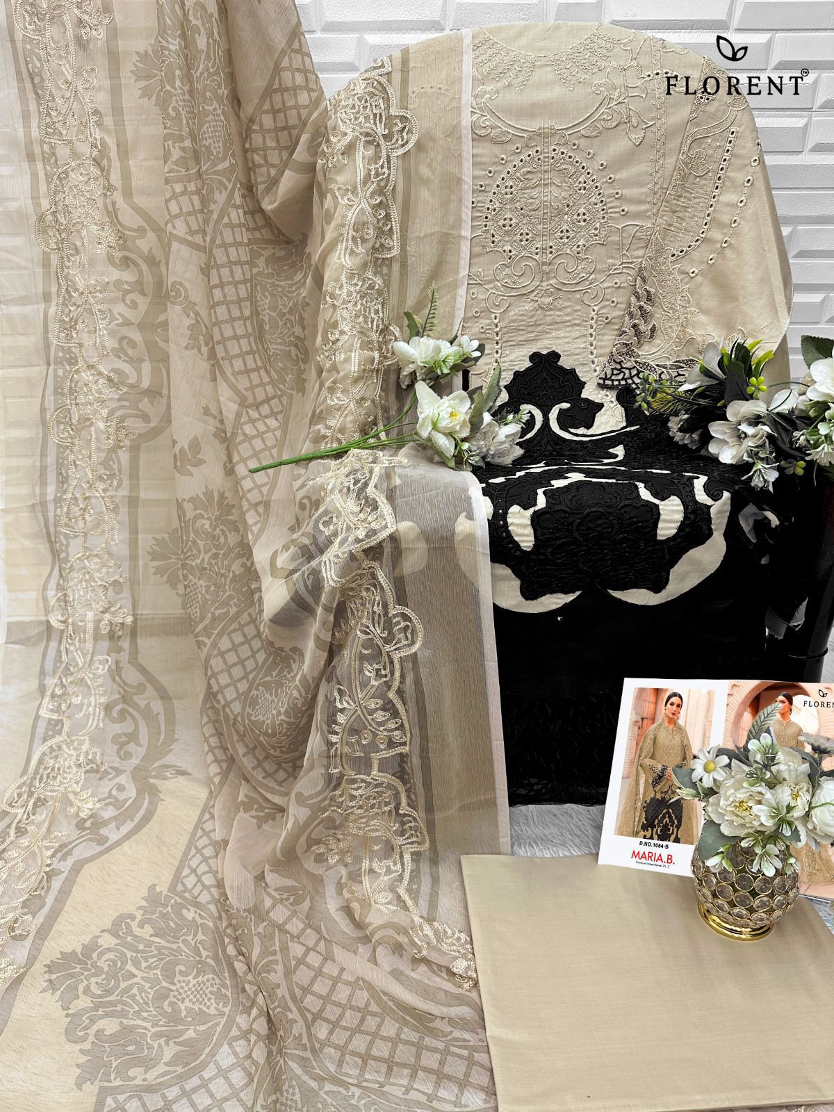 1054-B Maria B Premium Embroidered 25-2 Florent Pure Cotton Pakistani Salwar Suits