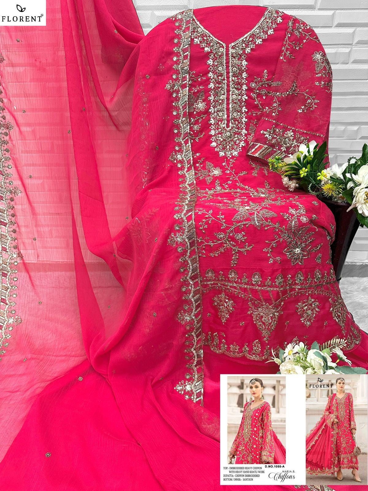 1055-A Maria B Chiffons Florent Denting Pakistani Salwar Suits