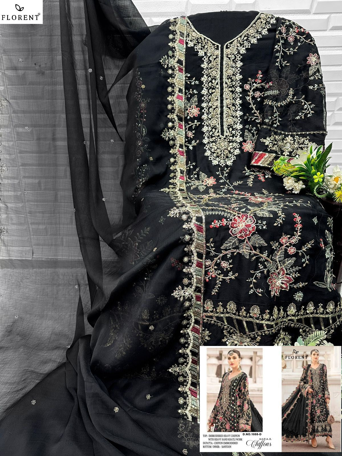 1055-D Maria B Chiffons Florent Denting Pakistani Salwar Suits