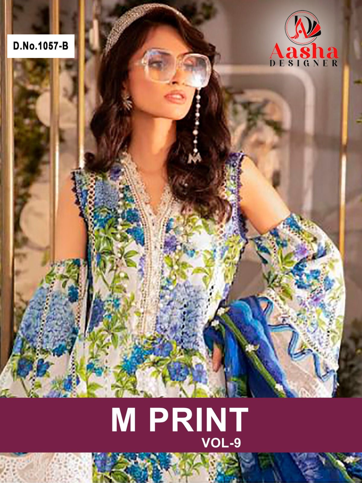 1057-B M Prints Vol-9 Aasha Designer Embroidery Pakistani Patch Suits