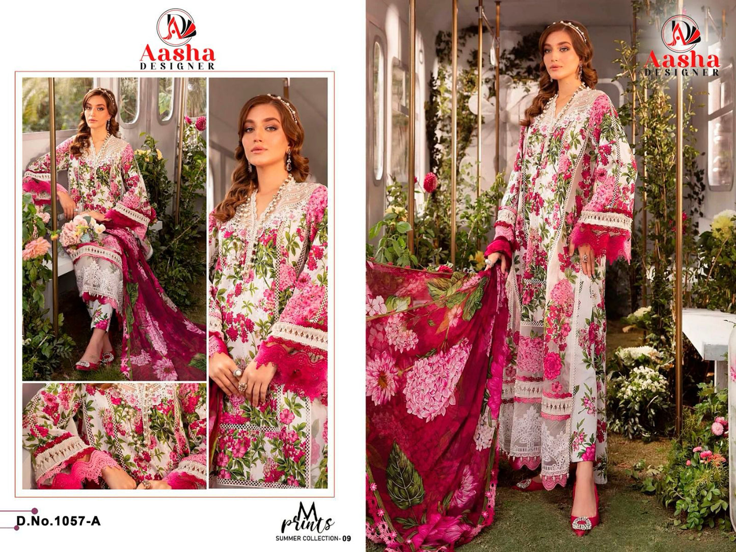1057 A Aasha Designer Embroidery Pakistani Patch Suits